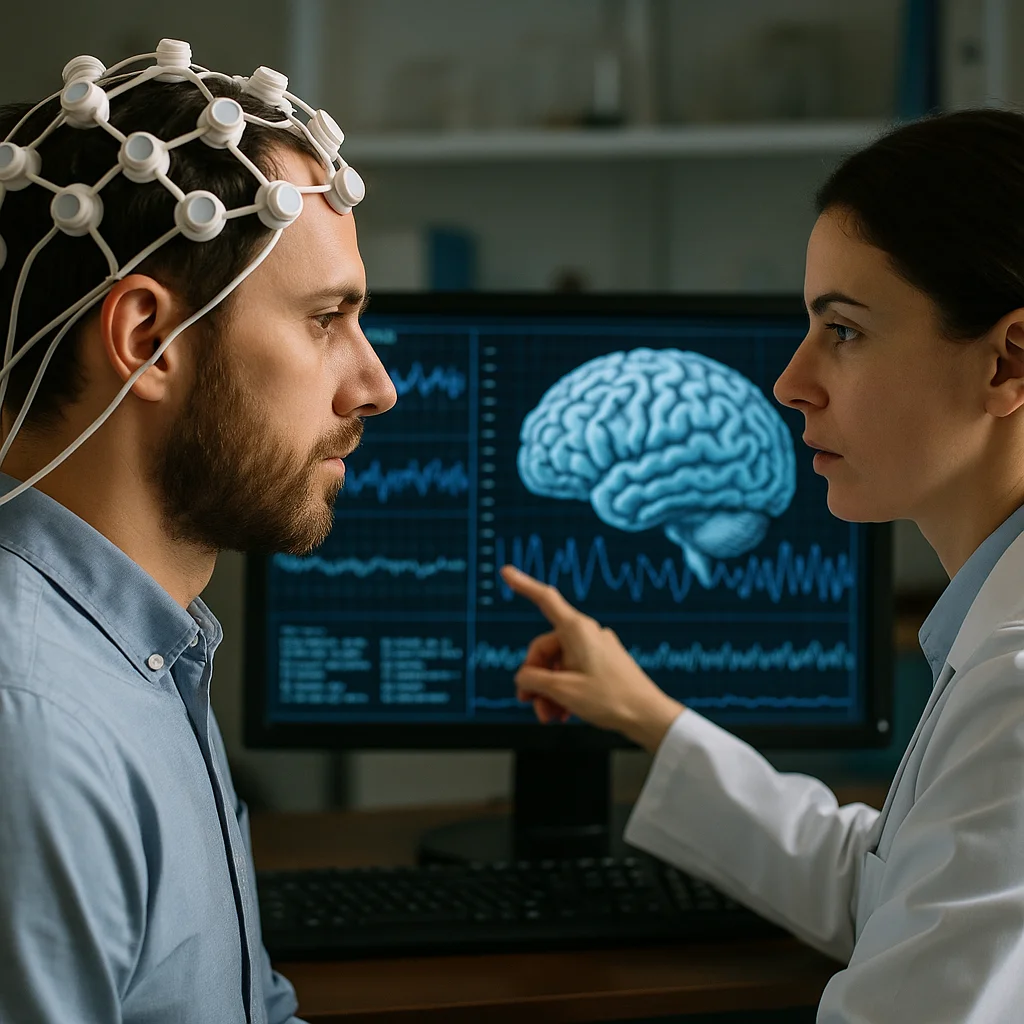Doctor explaining brain model to patients